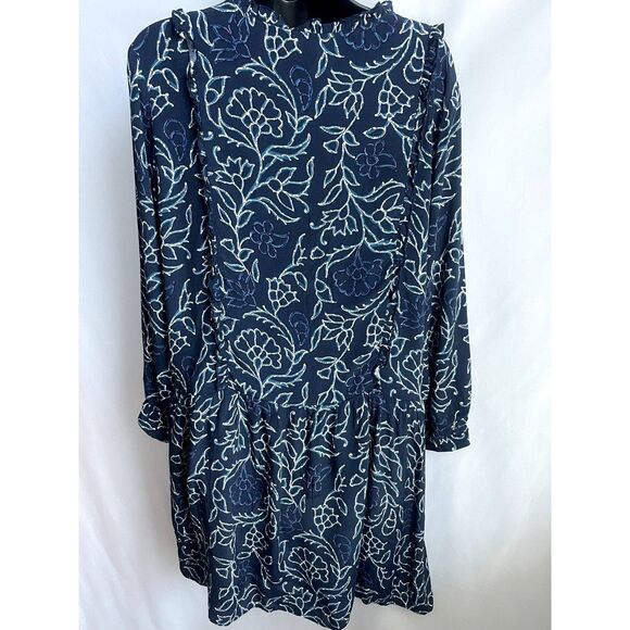 Caslon Navy Blue Shift Dress sz Petite S Floral Botanical Ruffles Boho Peasant - Picture 6 of 11